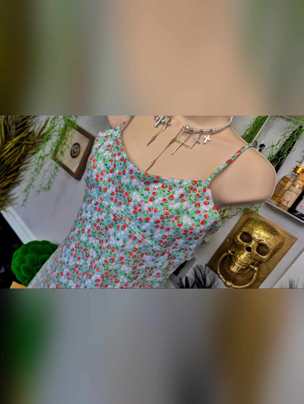 Altar'd State Strawberry Apron Dress SM *FLAW*